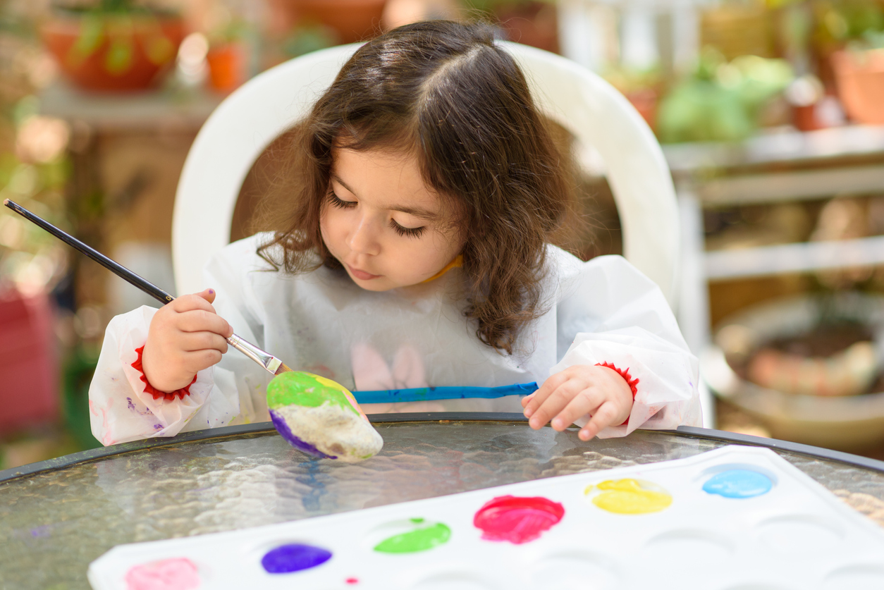 Child rock painting – gardening activity
